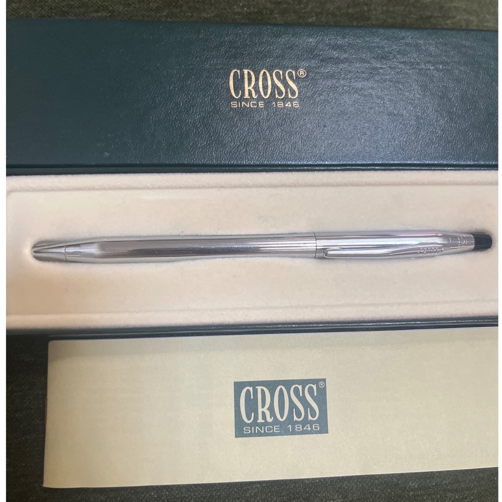 Vintage CROSS Classic Century Chrome Ballpoint Pen Made in USA Green Box Blk ink